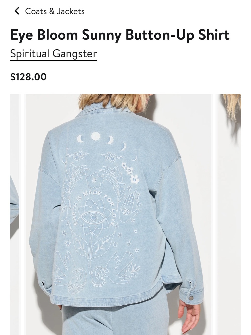 NWOT Spiritual Gangster Eye Bloom Sunny Button-Up Shirt Jacket